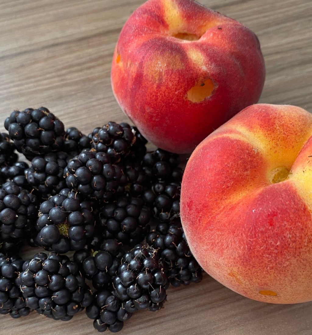 July Harvests – Peach, Blackberry, Lettuce, Tomatoes, Sweet Peppers & Cucumbers